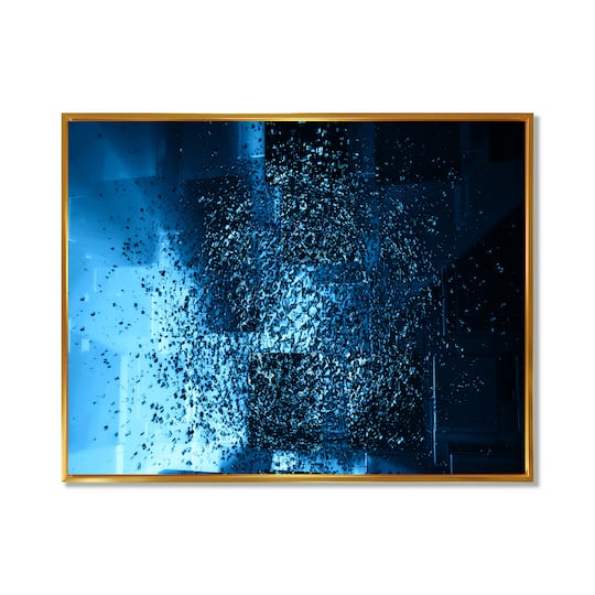 Designart - Fractal 3D Blue Paint Splash - Contemporary Framed Canvas Art Print